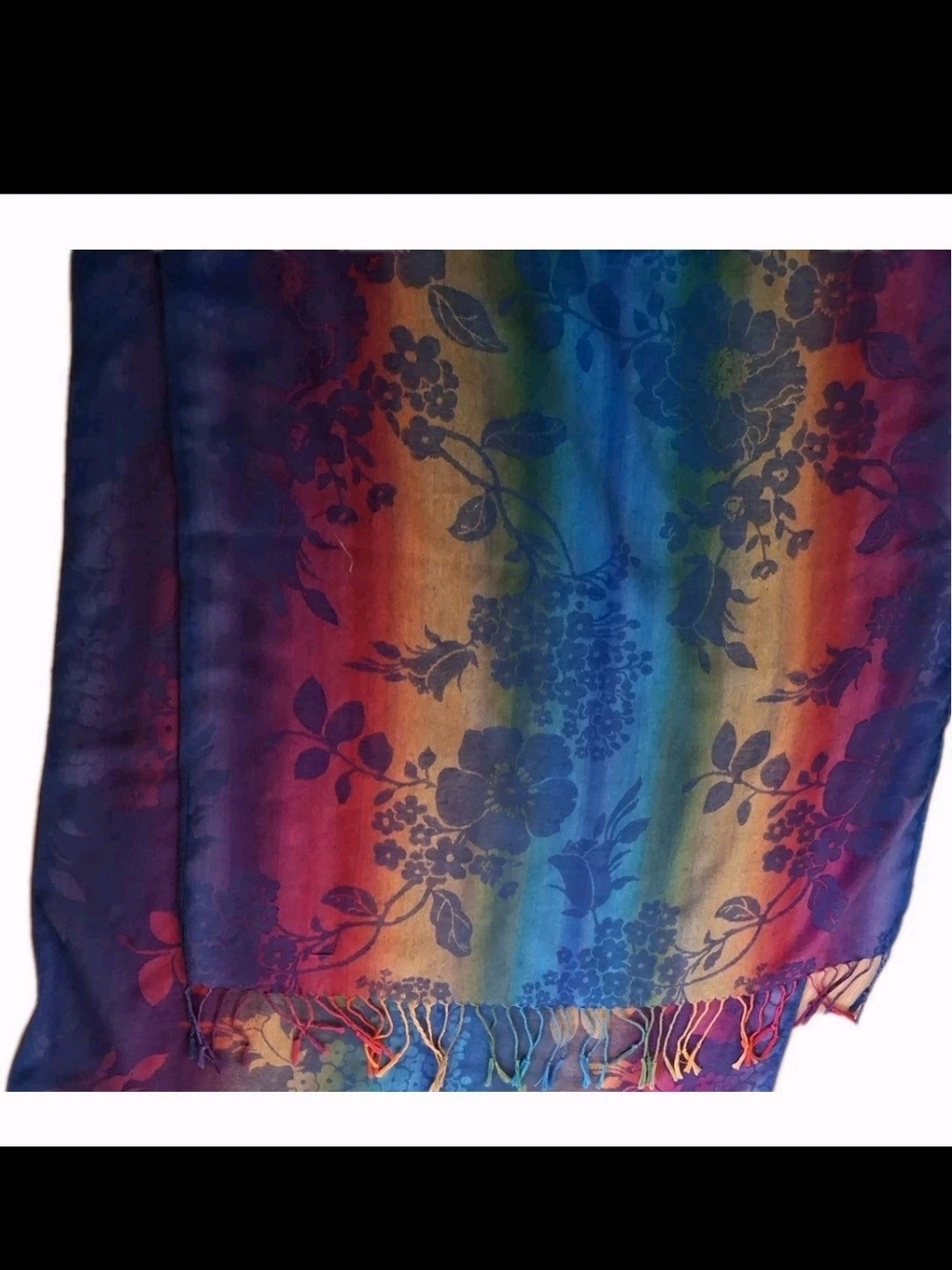 Colorful Floral Rainbow Scarf / Shawl – Boho Statement Accessory - Picture 6 of 6